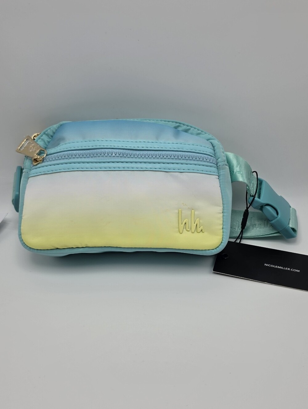 Nicole Miller Women's Nylon Crossbody Fanny Pack Belt Bag Aqua/Yellow Gradient - Picture 11 of 11